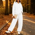 thumbnail image 5 of DYTTDG Women's Solid Color Loose Hoodie Tracksuit Set, Drawstring Hooded Pullover & Elastic Drawstring Waist Wide Leg Pants Casual Two Piece Outfit Sets, 5 of 7