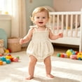 thumbnail image 2 of Gunia Toddler Boy Girl Outfit Knit Sleeper Bodysuit Lightweight Summer Romper Clothes Set Beige 6-12 Months, 2 of 6