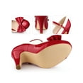 thumbnail image 2 of BLISSFUL STEP Women's Mary Jane Pumps Ankle Strap Bow Decor Closed Toe Stiletto Heels Red 6.5, 2 of 6