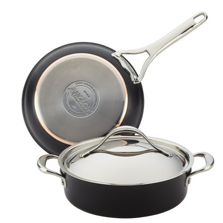 Anolon Nouvelle Copper Luxe Hard-Anodized Nonstick Cookware Set, 3-Piece, Onyx