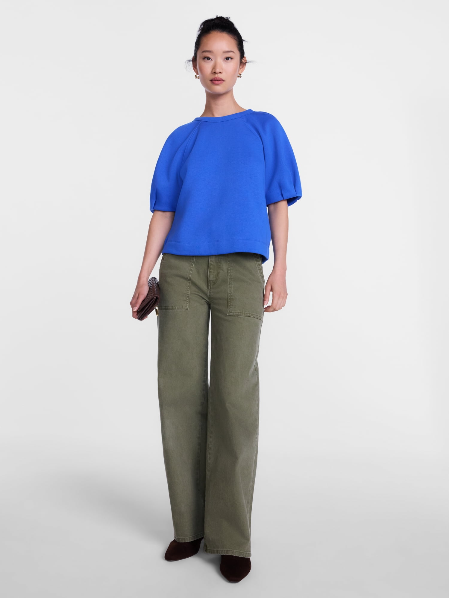 Scenario Women's and Women's Plus Fleece Top with Lantern Sleeves, Size XS-4X