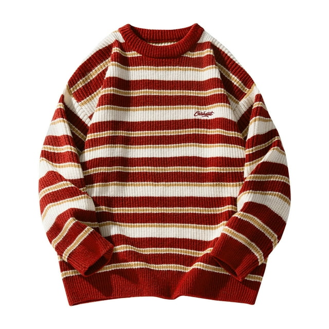 JMYHOAM Chandails pour Hommes Chandails Graphiques Hiver Épais Mode Décontractée Rayé Manches Longues Col Rond Chandail, M-TTTG