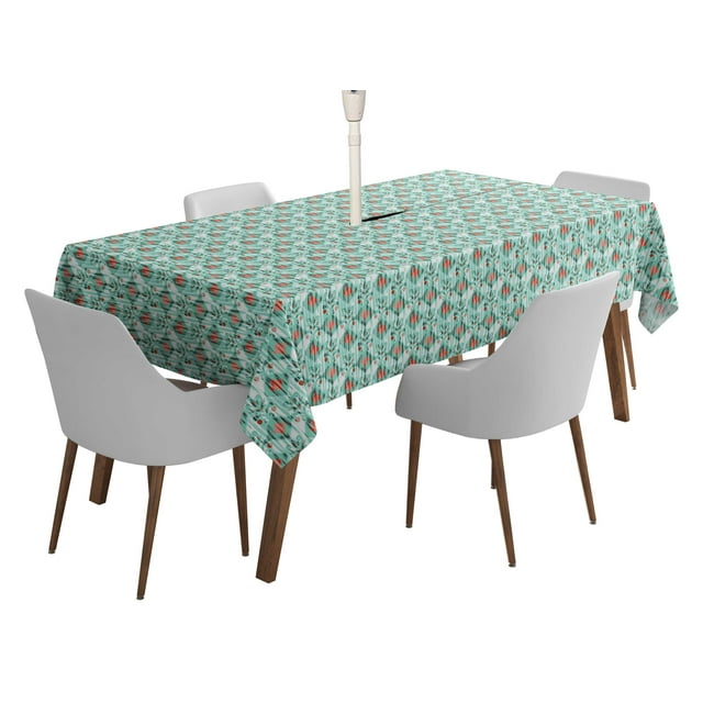 Vargottam Indoor/OutdoorTablecloth58x102 Inch RectangleTablecloth with Umbrella Hole and Zip- Waterproof PatioTableCloths- TableCovers for Backyard RectangularTable- Aquamarine Green