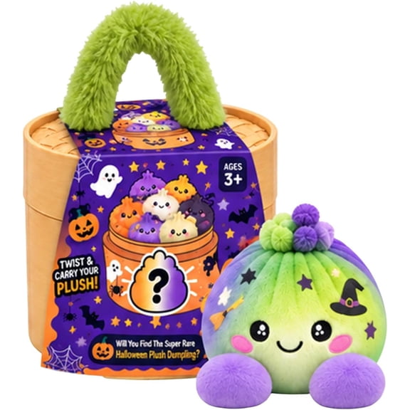 Mystery Rainbow Plush Dumpling Squishies, Cute Stuffed Dumpling Squishies Plushies, Halloween Collectible Stress Relief Gift with Simulated Steamer & Fuzzy Handle