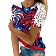 thumbnail image 1 of Camisas de Manga Corta para las Mujeres Impresión Cuello Redondo Suéter Encaje Camisa, Blusa de Verano Casual para las Mujeres, 1 of 5