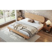 King Size Bamboo Platform Bed with Round Shape Headboard and Little Footboard, Solid Bamboo-made Bed Frame with Support Slats, Full/Queen/King Bed Frame for Bedroom, Guest Rooms, Dorms, Natural