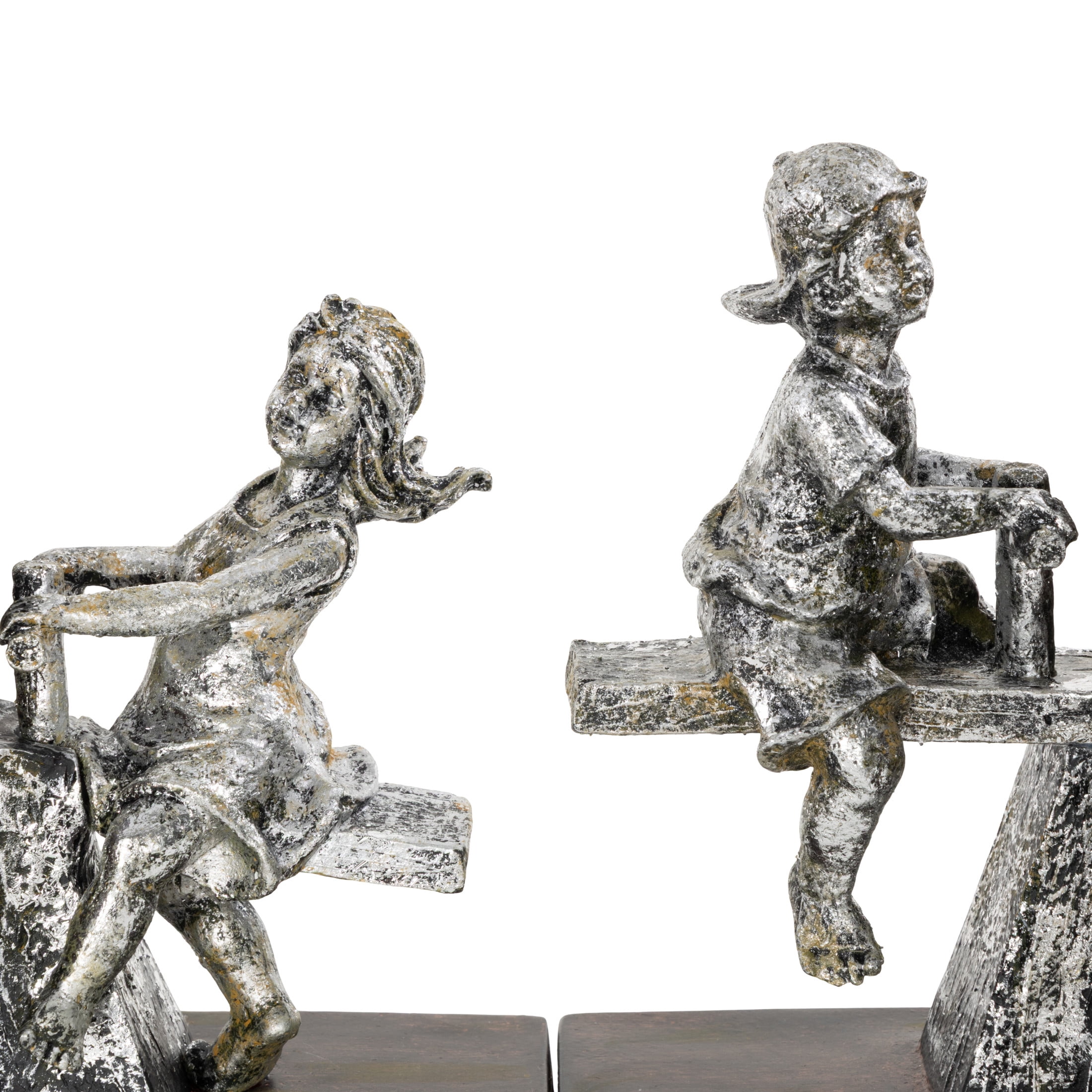 DecMode 4" People Brown Polystone Bookends with Swing Set (Set of 2)