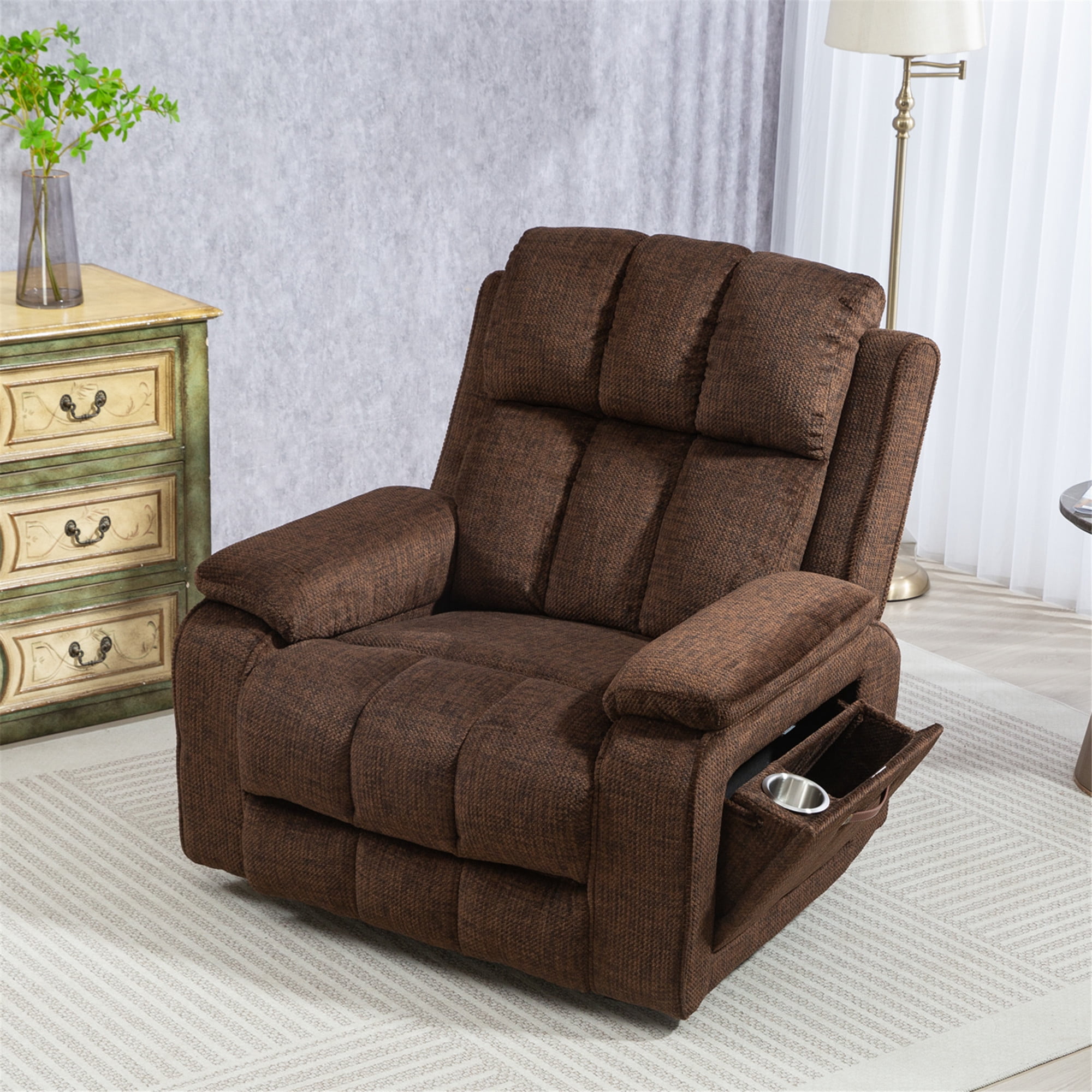 LITVZ Oversized Lifting Recliners for Seniors, Extended Footrest, Big and Tall Recliners 400 lbs Lay Flat Recliner with Heat & Massage Side Storage Cup Holder for Elderly Relaxing
