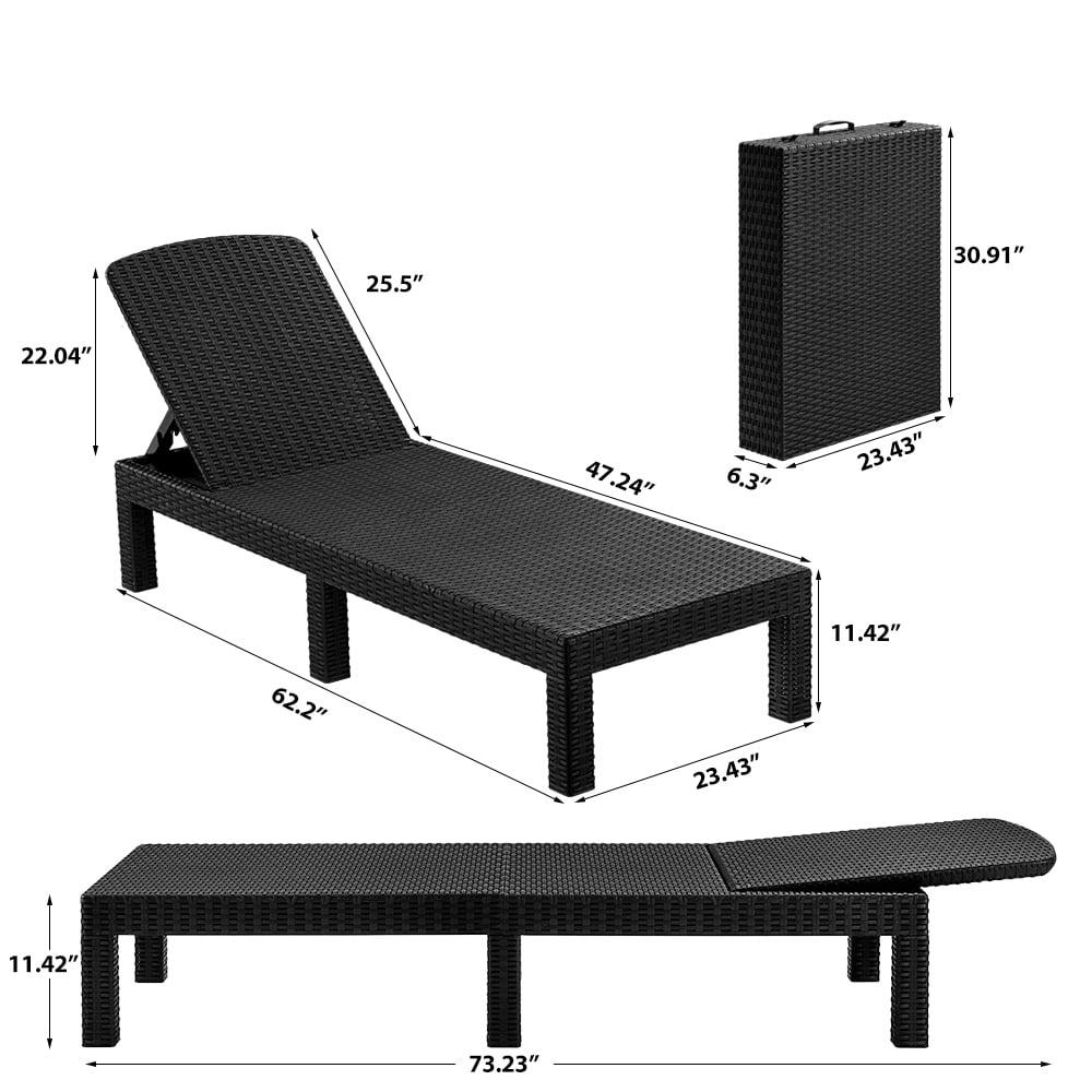 Syngar Chaise Lounge Set of 2, Patio Reclining Lounge Chairs with Adjustable Backrest, Outdoor All-Weather PP Resin Sun Loungers for Backyard, Poolside, Porch, Garden, Black - image 5 of 10
