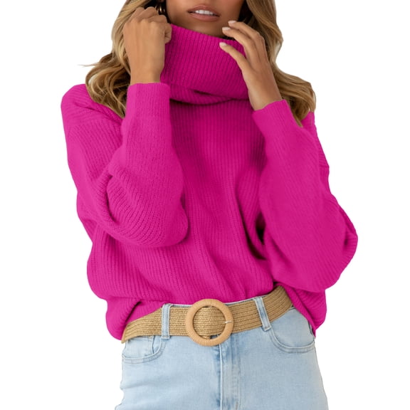 Womens Turtleneck Drop Shoulder Sweaters Chunky Knit Long Sleeve Oversized Pullover Jumper Tops