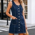 thumbnail image 6 of Denim Dresses for Women Sleeveless Stretchy Casual Jean Dress V Neck Summer Western Short Button Down Dress with Patch Pocket, 6 of 7