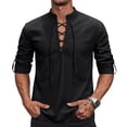thumbnail image 2 of Mens Renaissance Shirt Medieval Pirate Viking Halloween Costume Gothic Steampunk Retro Long Sleeve Lace Up Shirts, 2 of 7