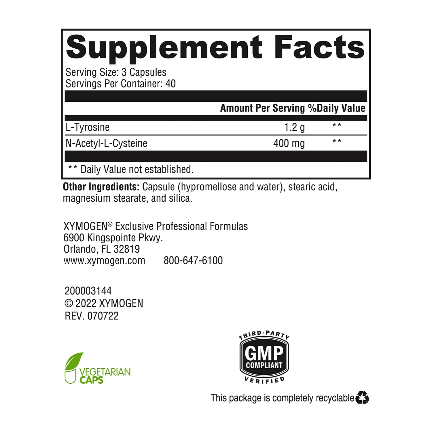 XYMOGEN AdrenaMax - L-Tyrosine & NAC Formula - Mental Focus, Positive Outlook & Stress Response Support - Neurotransmitter & Adrenal Nutrition - Vegan & Non-GMO - 120 Capsules