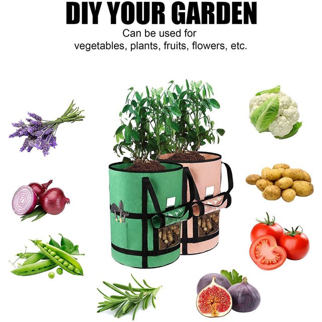 YAOMOBB Flower Grow Bag Visible Garden Planting Pouch Breathable Non woven Fabric with Side Tool Storage
