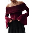 thumbnail image 2 of Off the Shoulder Tops for Women Long Sleeve Going Out Y2K Tops Knit Pullover Fall Outfits Trendy Red S, 2 of 8