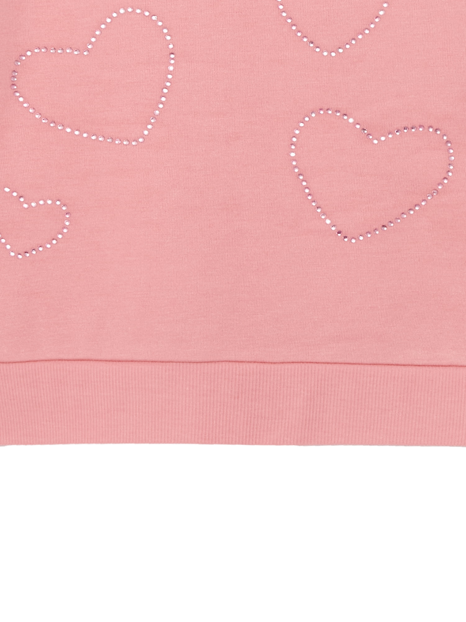 Planet Gold Girls' Rhinestone Heart Embellished Fleece Hoodie and Pant, 2-Piece Set, Sizes 4-18