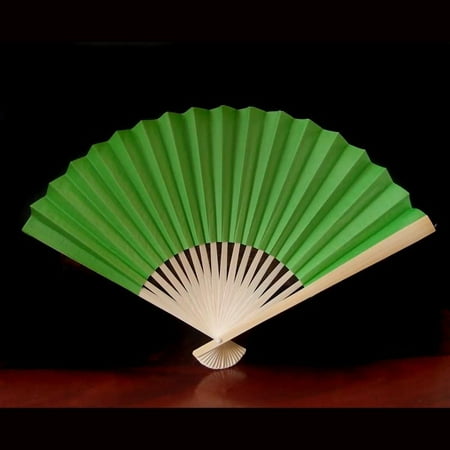 Quasimoon 9" Grass Green Paper Hand Fans for Weddings (10 Pack) by PaperLanternStore
