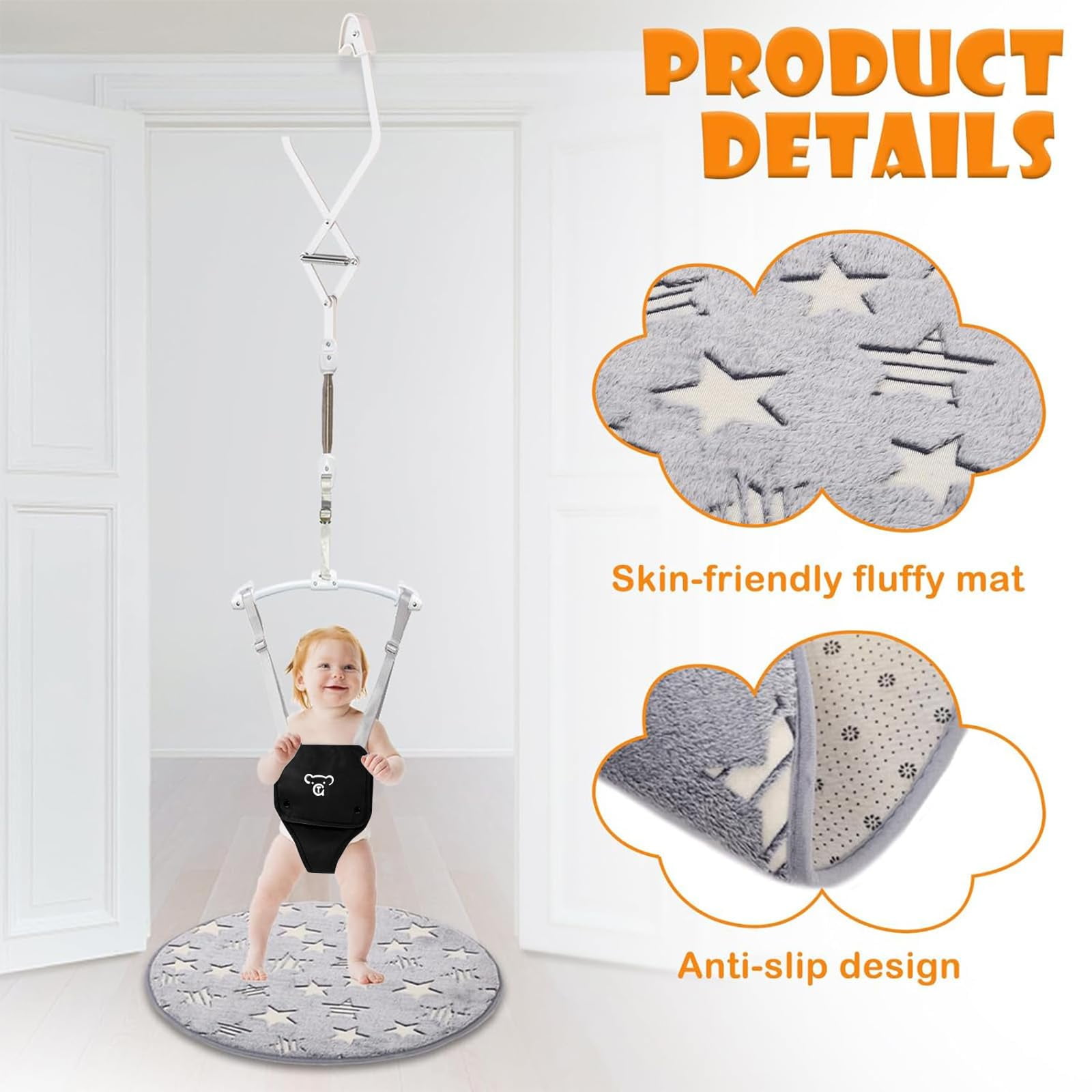 G TALECO GEAR Baby Jumper, Baby Doorway Jumper with Adjustable Strap, Protable Baby Jumpers and Bouncers, Easy to Assemble, Toddler Bouncer Jumper with Floor Mat, Black