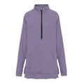 thumbnail image 5 of Enjoytime Womens Sweatshirt Solid Color Long Sleeve Half Zip Pullover Tops Fall Winter Fashion Casual Clothes with Pockets Purple XXL, 5 of 6