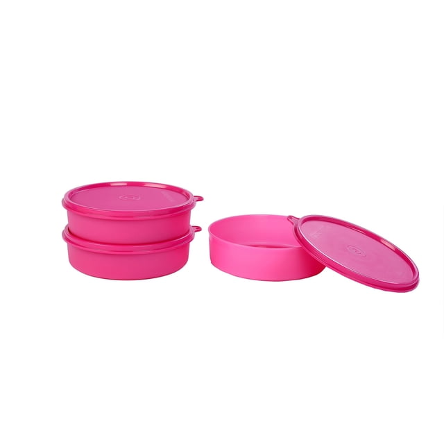 Juego de 3 loncheras redondas pequeñas de plástico Signora Ware New Classic, 550 ml, color rosa.