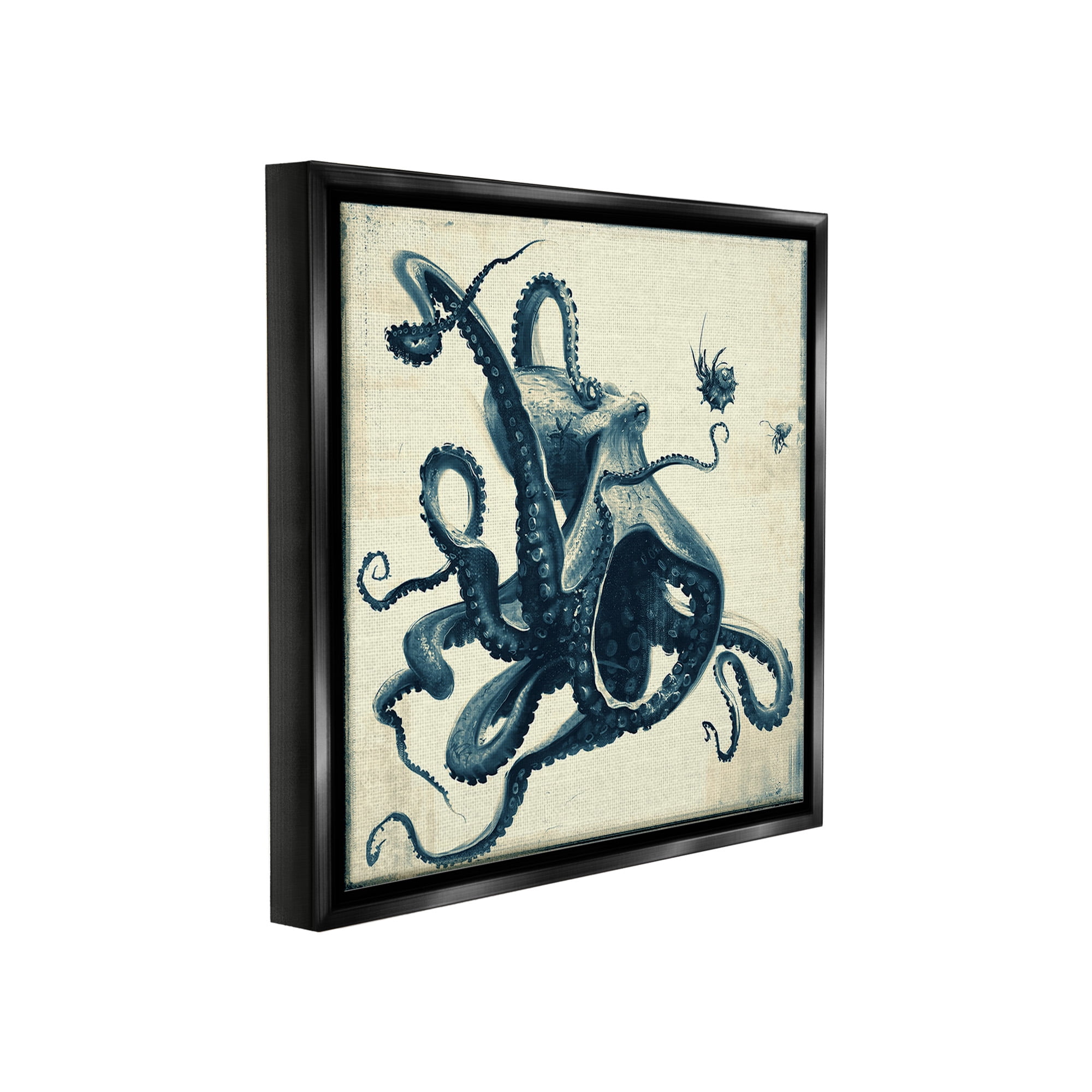 Stupell Industries Vintage Maritime Octopus Animals & Insects Painting Black Floater Framed Canvas Art Print Wall Art, 18 x 18