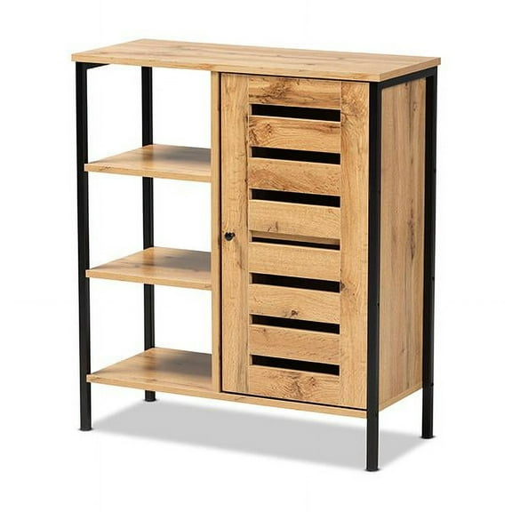 Baxton Studio Vander Modern and Contemporary Oak Brown Finished Wood and Black Finished Metal 1-Door Shoe Storage