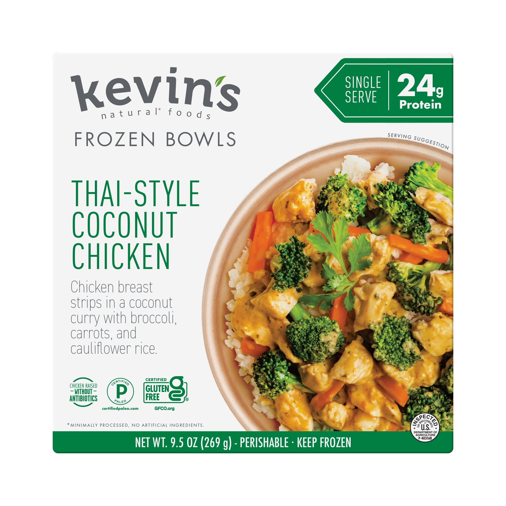 Kevin's Natural Foods Thai-Style Coconut Chicken, Frozen, 9.5 oz Bowl