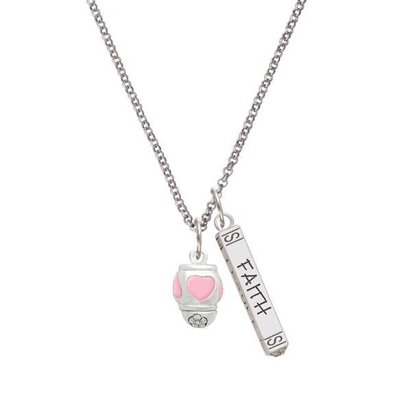 Delight Jewelry Silvertone Pink Heart Spinner Silvertone Believe Faith Prayer Hope Bar Charm Necklace, 23"