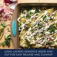 thumbnail image 3 of Rachael Ray Cucina 9 inch Nonstick Bakeware Square Cake Pan, Latte Brown with Agave Blue Handles, 3 of 8