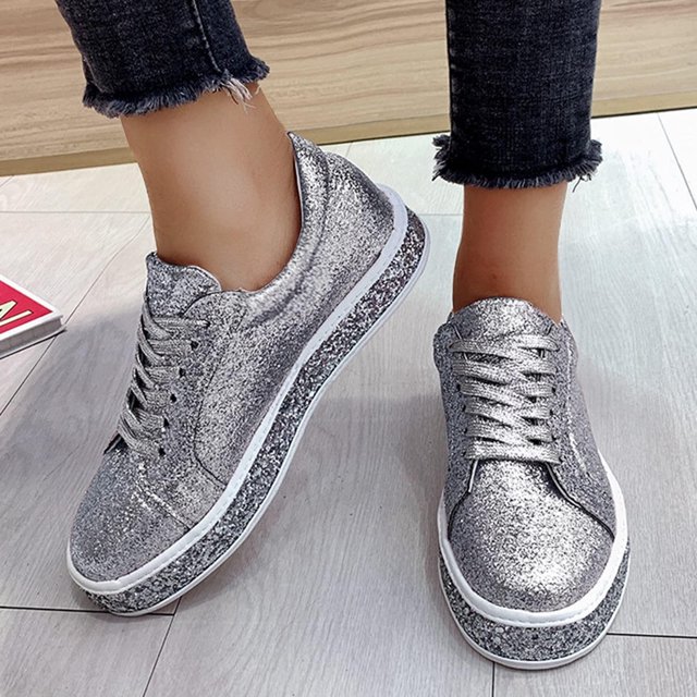 Zapatos de plataforma de boca baja para mujer, informales, con cordones planos, con lentejuelas, nuevo estilo Wmkox8yii FOPL2428