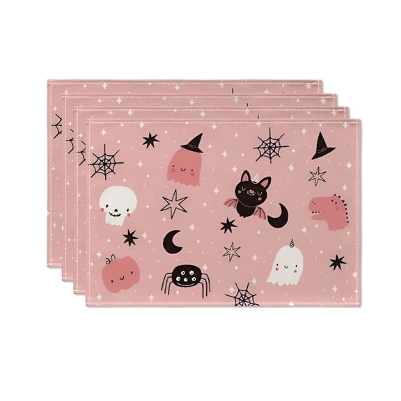 ACDANC 4 Pack Halloween Plastic Placemats Halloween Pumpkin Spider Ghost Table Mats Assorted Halloween Party Table Decorations for Home Kitchen Dining Pumpkin Placemats,18 X 12 Inches