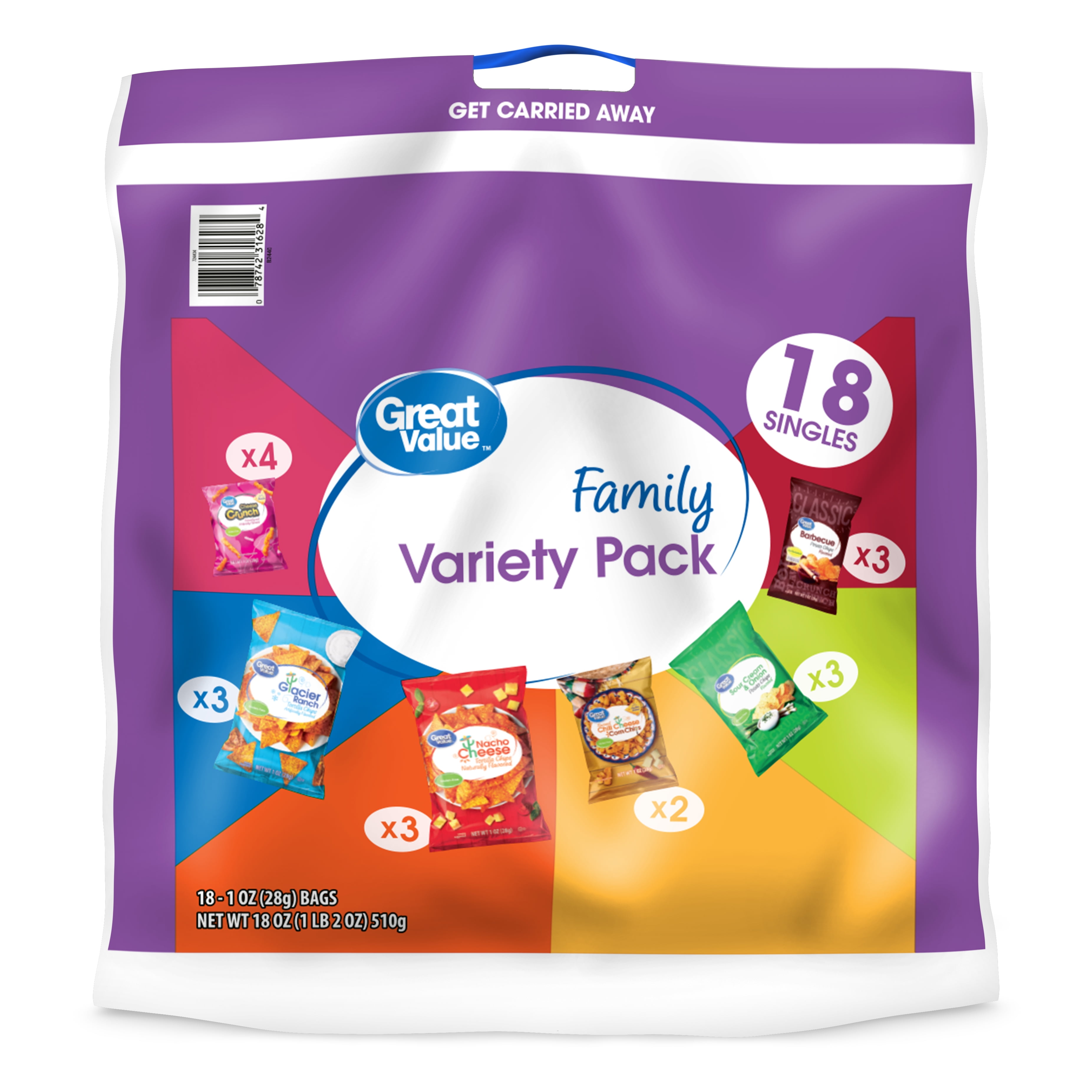 Great Value Chips Family Variety Pack, 1 Oz, 18 Count