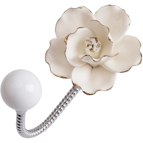Beautiful 3D Flower Ceramic Wall Coat Hook,1pcs Wall Decor White Camellia Decorative Wall Hooks for Hanging Bag Keys Towels