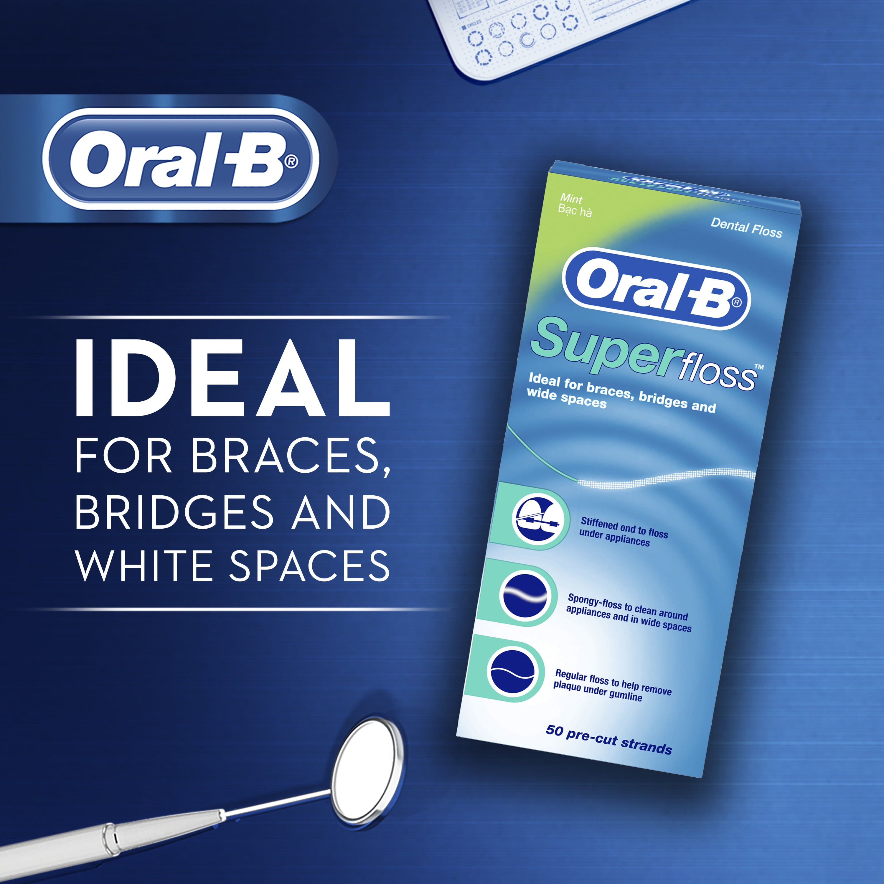 Oral-B Super Floss Pre-Cut Strands Dental Floss for Bridges Braces and Wide  Spaces 100 Strands - Randalls