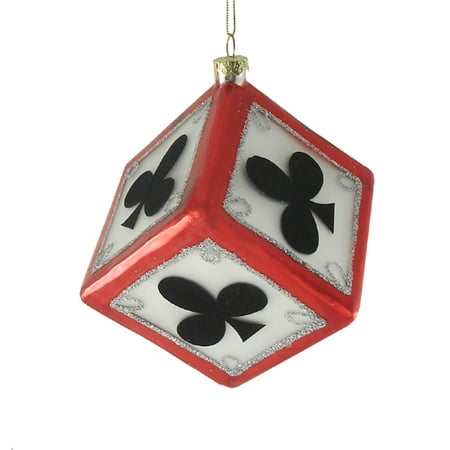 Sterling 3" Clubs Dice Casino Gambling Glass Christmas Ornament - Black/White
