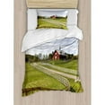 thumbnail image 3 of Farmland Duvet Cover Set, Long Photo of Flowing Fence of Country House in Rural Grassland Ranch Pastoral, Decorative 3 Piece Bedding Set with 2 Pillow Shams, Queen Size, Multicolor, by Ambesonne, 3 of 3