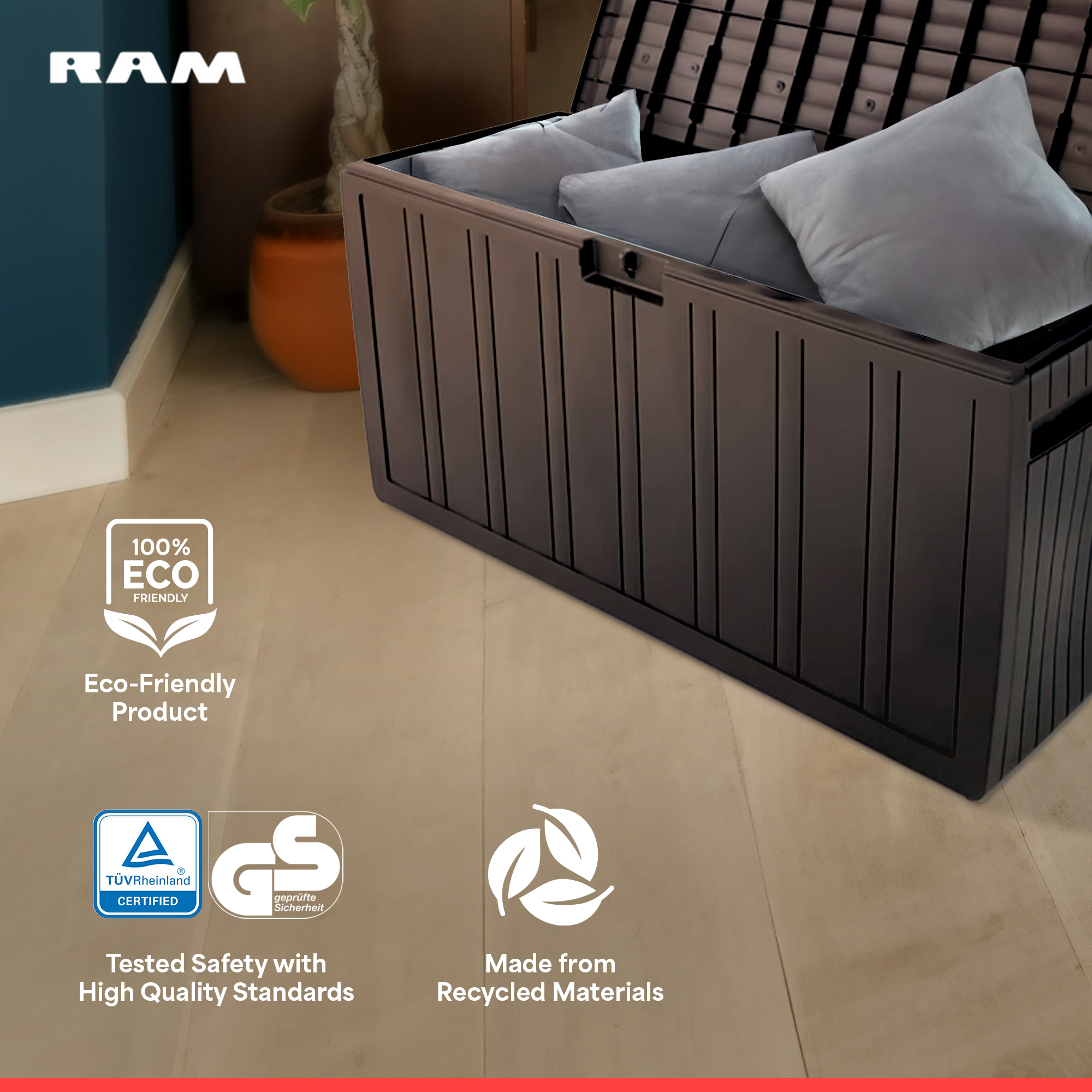 Ram Quality Products 71 Gallon Outdoor Backyard Patio Storage Deck Box - image 5 of 11