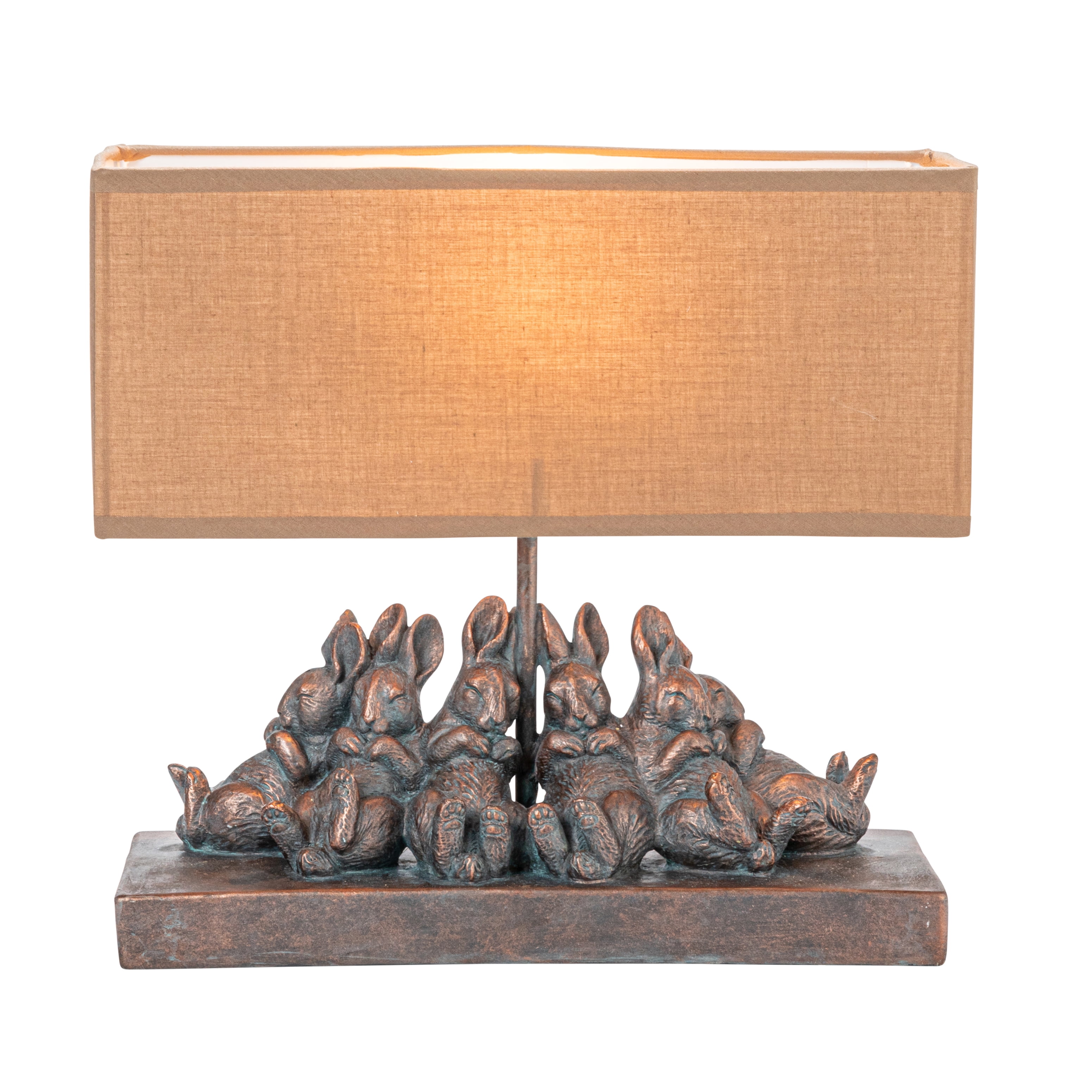 Creative Co-Op Resin Rabbit Table Lamp with Rectangle Linen Shade, Bronze Finish