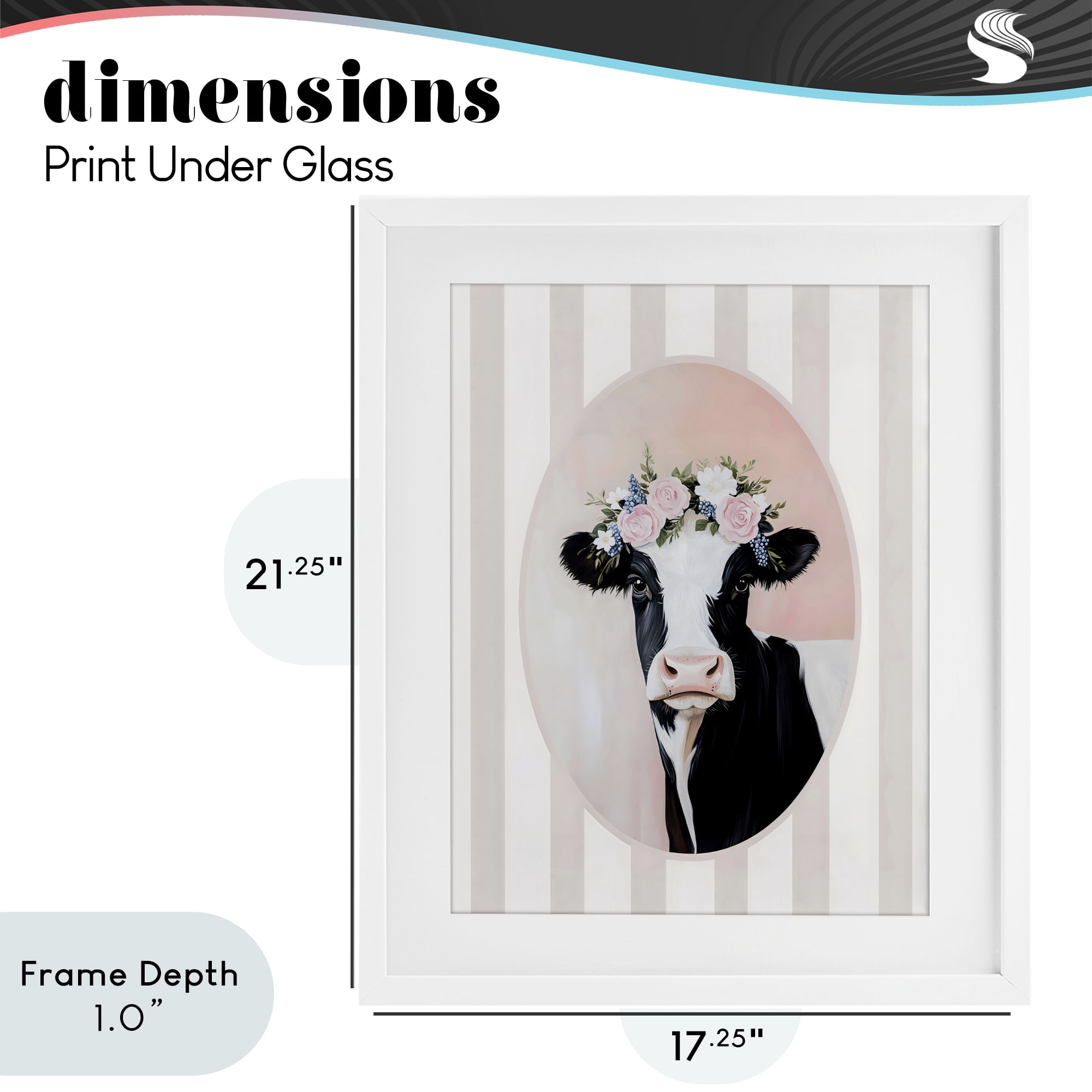 Stupell Industries Soft Cow with Floral Crown White Framed Print Under Glass, design by Arlington Prints