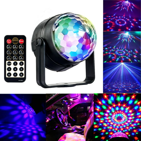 Portworld Disco Ball Party Light 5W RGBWP LED Crystal Rotating Strobe Lamp With Remote Control 7 Color Mini Magic DJ Lighting Sound Activated Club Karaoke Stage Lights Party Supplies