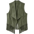 thumbnail image 4 of Guieoi Fringe Vest for Women Faux Suede Sleeveless Tassel Top Outerwear Casual Layering Dressy Tank Army Green M, 4 of 6
