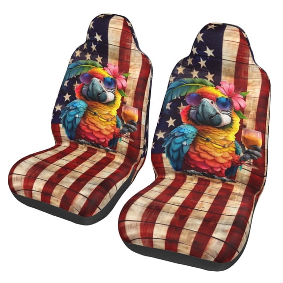 KAKALAD American Flag Painted Wood Wall Funny Tropical Parrot Universal Car Accessories Seat Covers Set Front Vehicle Seats Protector 2 Pcs