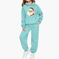 thumbnail image 2 of Girls 2 Piece Outfits Christmas Printed Funny Hoodie and Joggers Pant Set Tracksuit Loose Sweatsuits with Pockets (2-3 Years, Light Blue), 2 of 5