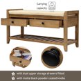 thumbnail image 3 of Upholstered Shoe Rack Bench with Cushioned Seat, Storage Drawers and Bottom Shelf, Wooden Entryway Shoe Bench with Legs, Narrow Rectangular Storage Bench for Entryway Laundry Room, Old Pine, 3 of 9