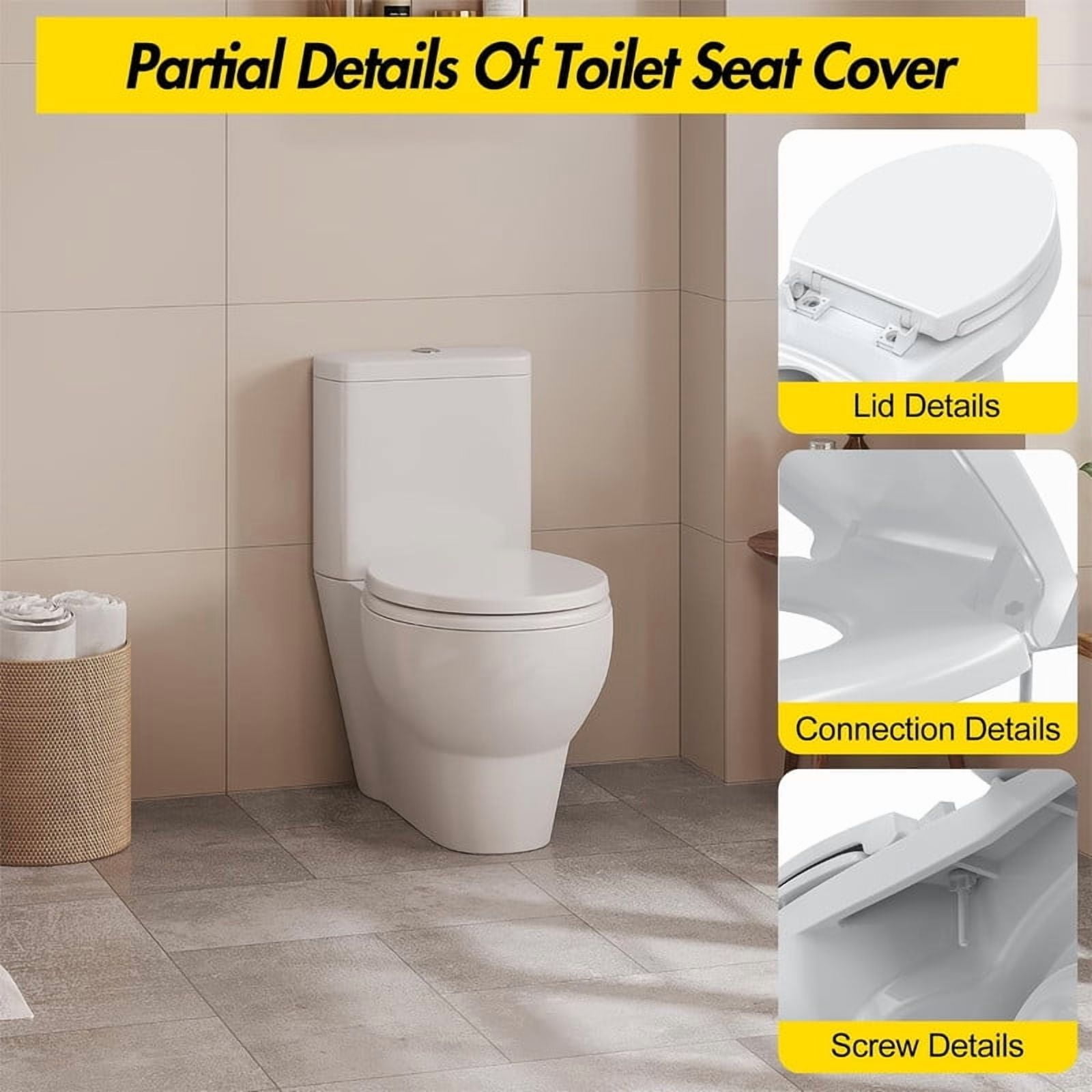 Towallmark Round Toilet Seat, Quick Release White PP Toilet Seat Cover, Easy Clean Bathroom Toilet Seat For Home Guest Rental Units