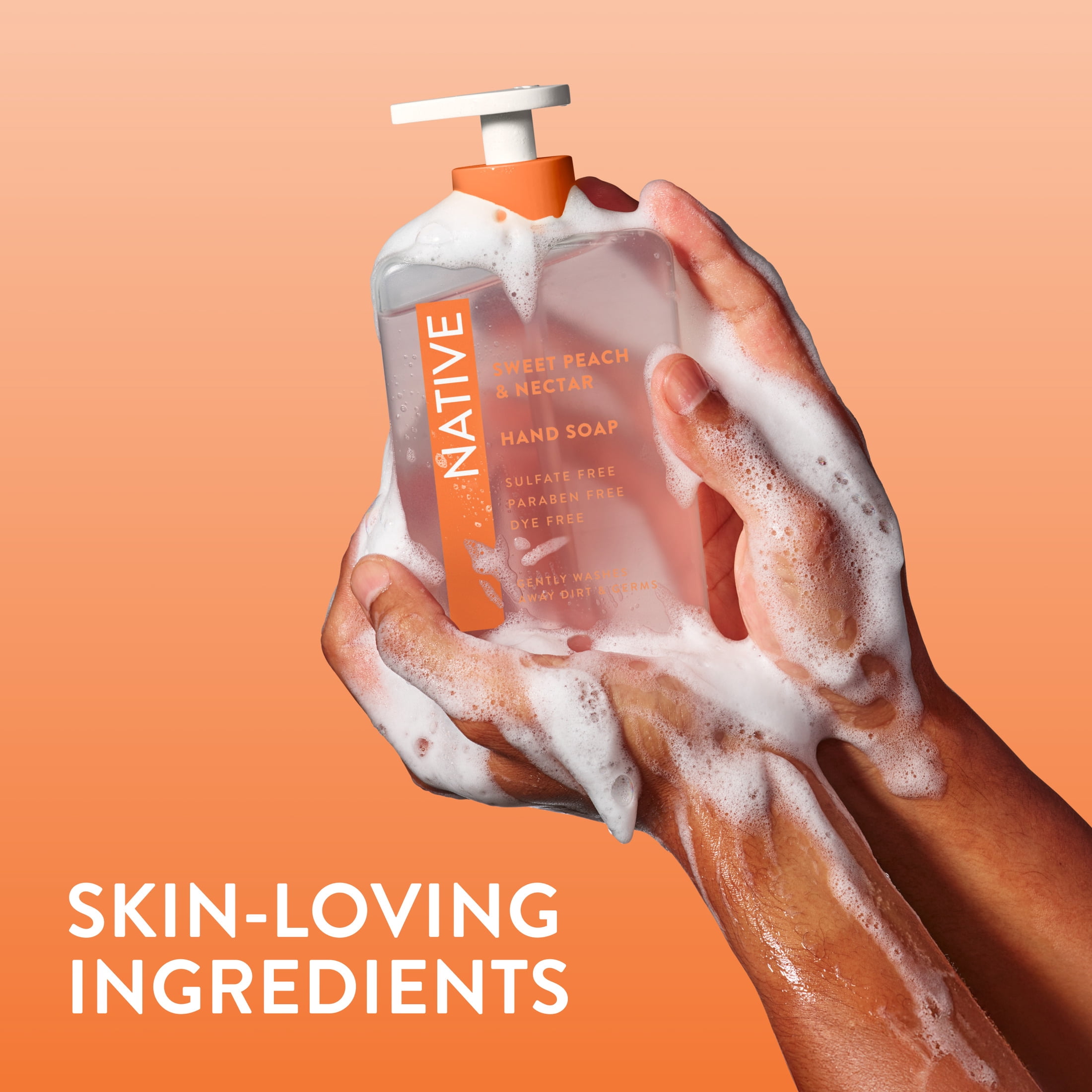 (6 pack) Native Liquid Hand Soap, Sweet Peach & Nectar, Non-drying, Naturally Derived Cleansers, Sulfate Free, 13 fl oz
