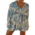 thumbnail image 1 of Robe Plissée Mini pour Femmes Imprimé Floral Col en V Profond Robe d'Été Manches Longues avec Cordon de Serrage Robe Chemise Clubwear Noir Floral S, 1 of 7