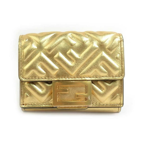 Pre-Owned FENDI Tri-fold Wallet Leather Gold Men's Women's 8M0395-AAF2 h30934g (Good)