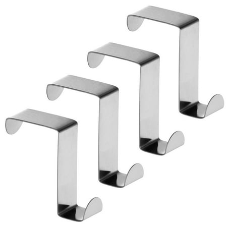 Door Coat Hook 4-pack Door Hooks Stainless Steel, Reversible Over Door Cabinet Drawer Towel Coat Hooks for Home Hospital School Office ()