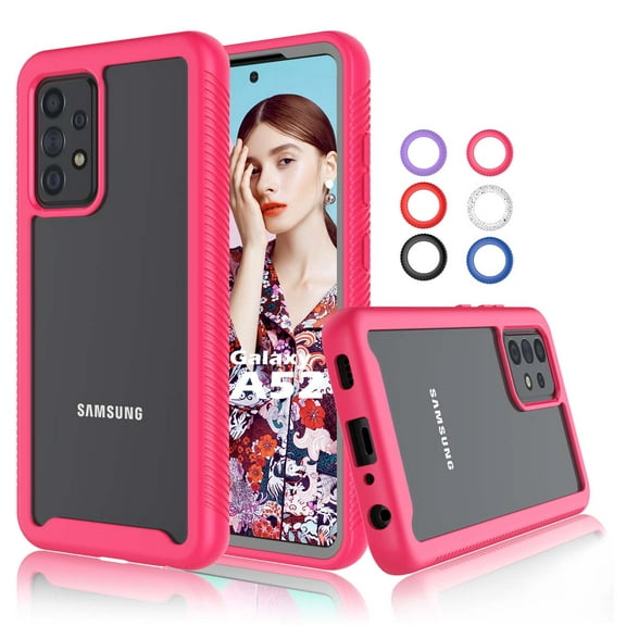 Galaxy A52 4G / Galaxy A52 5G Case, Sturdy Case for 2021 Samsung Galaxy A52 5G, Njjex Full-Body Rugged Transparent Clear Back Bumper Case Cover for Samsung Galaxy A52 2021 -Hot Pink